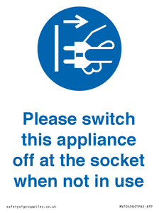 Please switch this appliance off at the socket when not in use